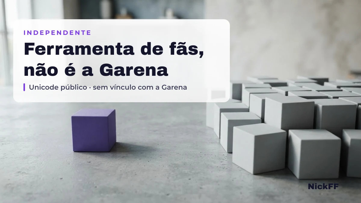 O NickFF é uma ferramenta independente de fãs de Free Fire, sem endosso da Garena