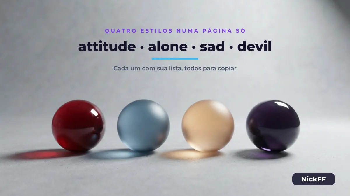 Quatro esferas de vidro coloridas representando os estilos attitude, alone, sad e devil de nick para Free Fire