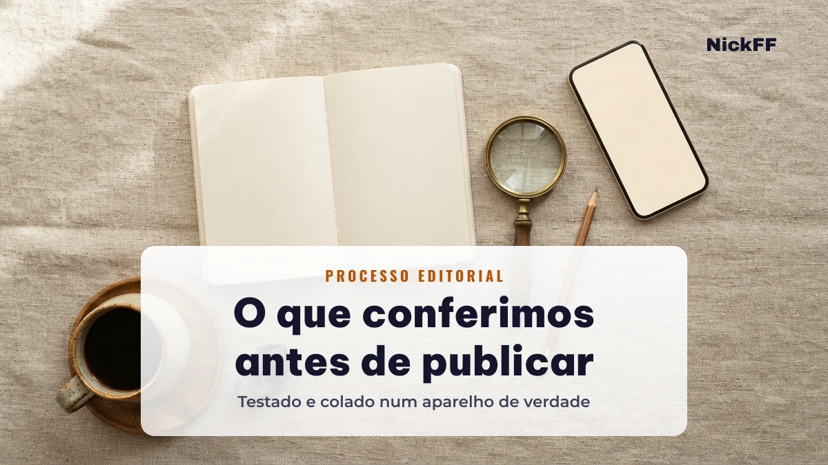 Processo editorial do NickFF para conferir caracteres de nick de Free Fire
