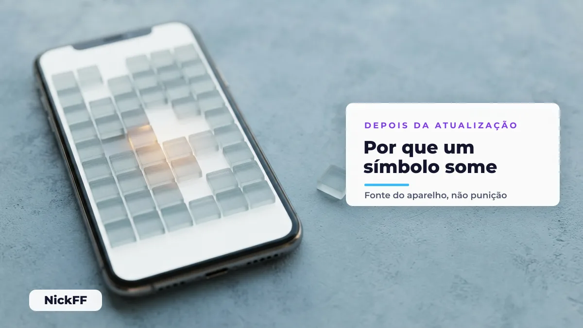 Celular com peças de vidro faltando na tela ilustrando por que um símbolo some do nick no Free Fire