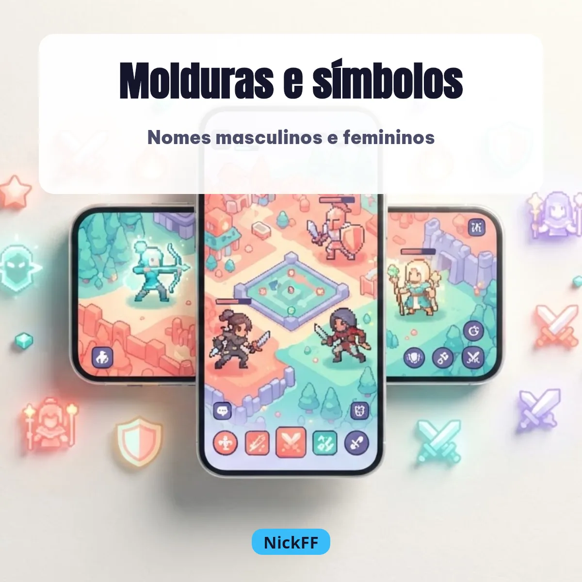 Molduras e símbolos para nome de Free Fire, masculinos e femininos